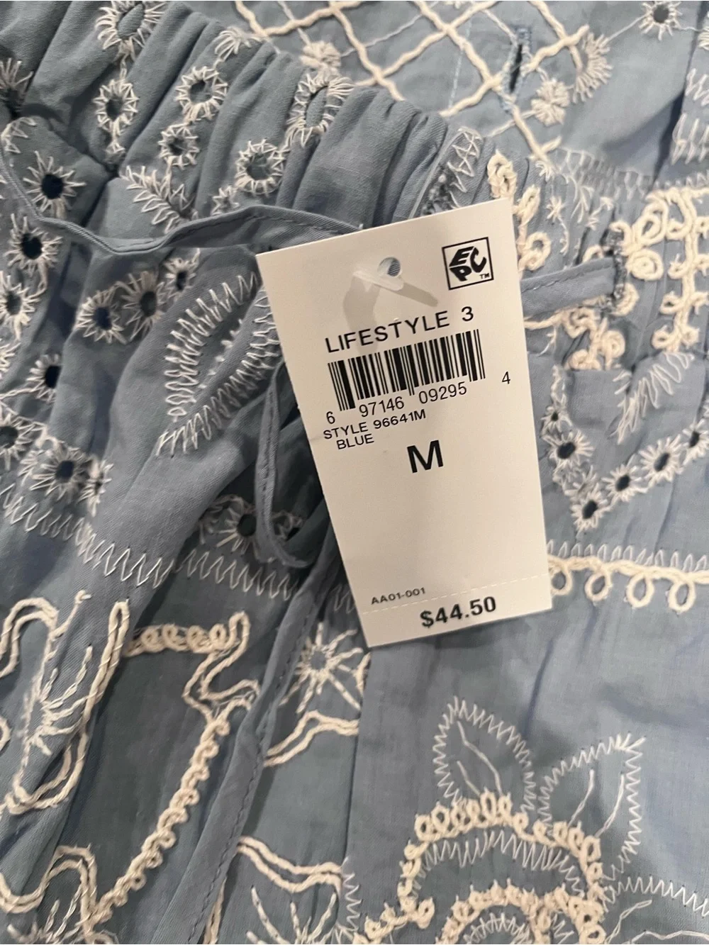 On 34th Macys cotton Light Blue Eyelet Cotton top Shorts set Women summer nwt